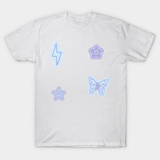 blue set butterfly lightning bolt smiley face star preppy aestheticpattern T-Shirt